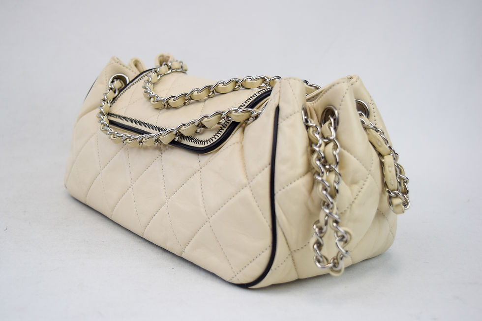 Thumbnail: CHANEL Leather East West Accordion Shoulder Flap Bag White Black Mademoiselle