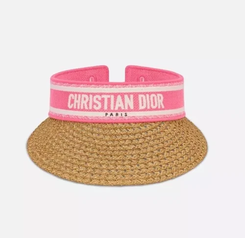 New CHRISTIAN DIOR Dioriviera D-Ocean Straw Visor Mitzah Pink Tie