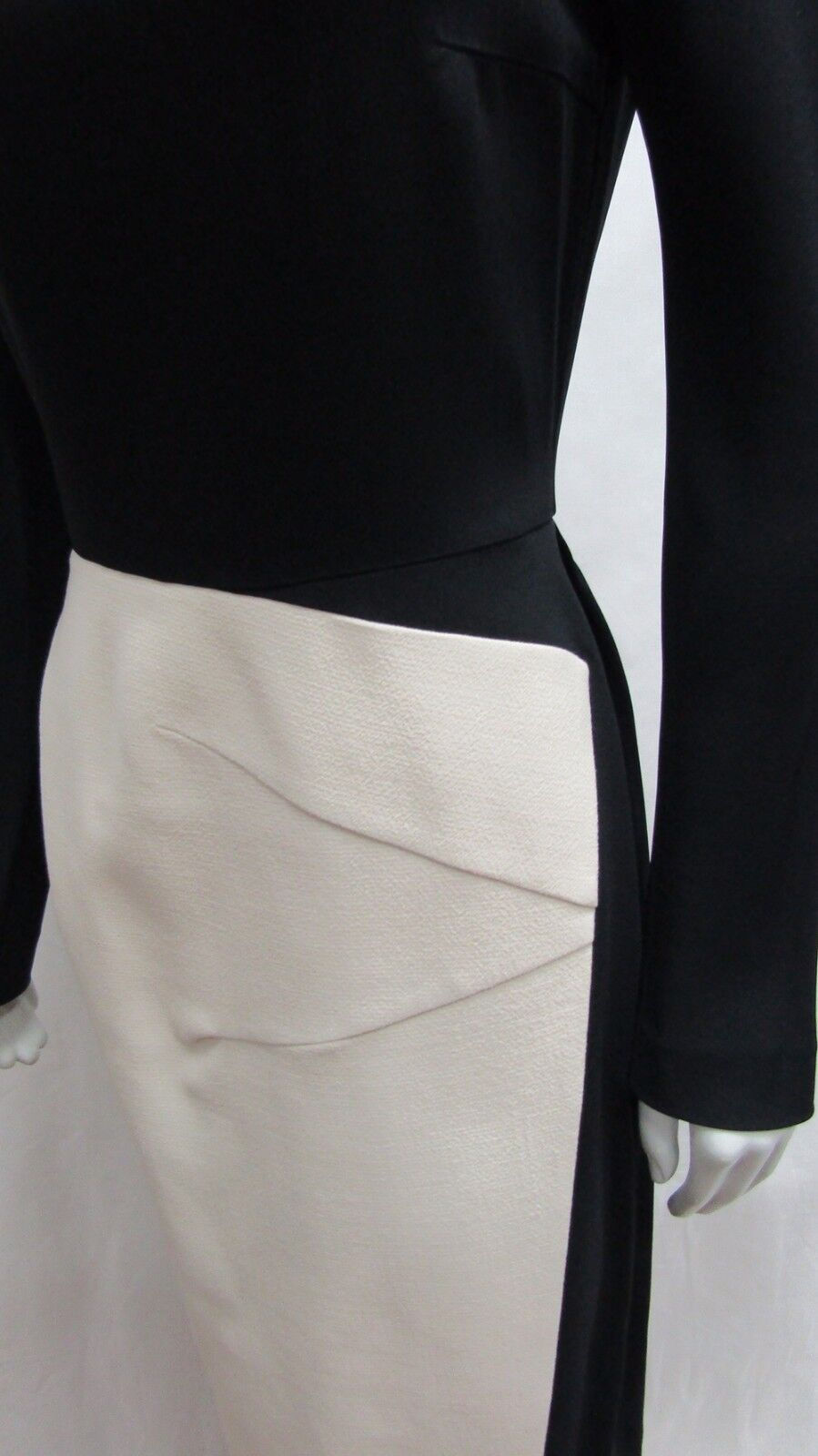 Hình thu nhỏ: NEW ROLAND MOURET 8 Cream Black Two Tone Sheath Dress Asymmetric Color Block