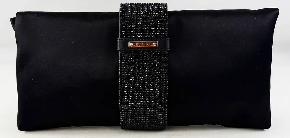 縮圖：ESCADA Clutch Evening HandBag Satin Swarovski Rhinestone Band Gold Logo