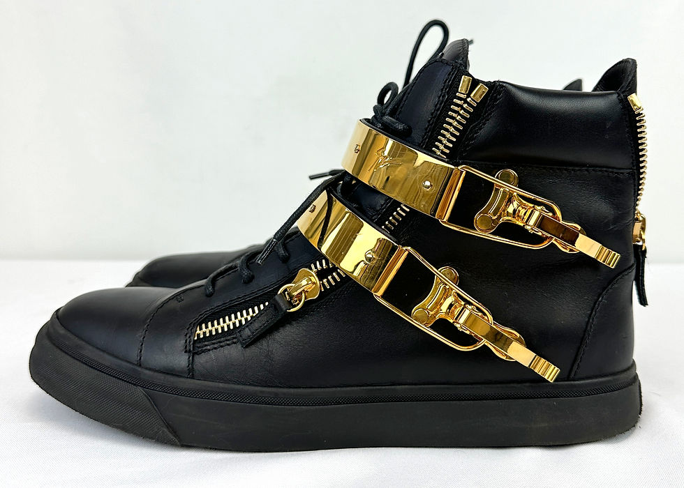 縮圖：GIUSEPPE ZANOTTI Leather London Double Buckle High Top Sneaker 43 10 Black Gold