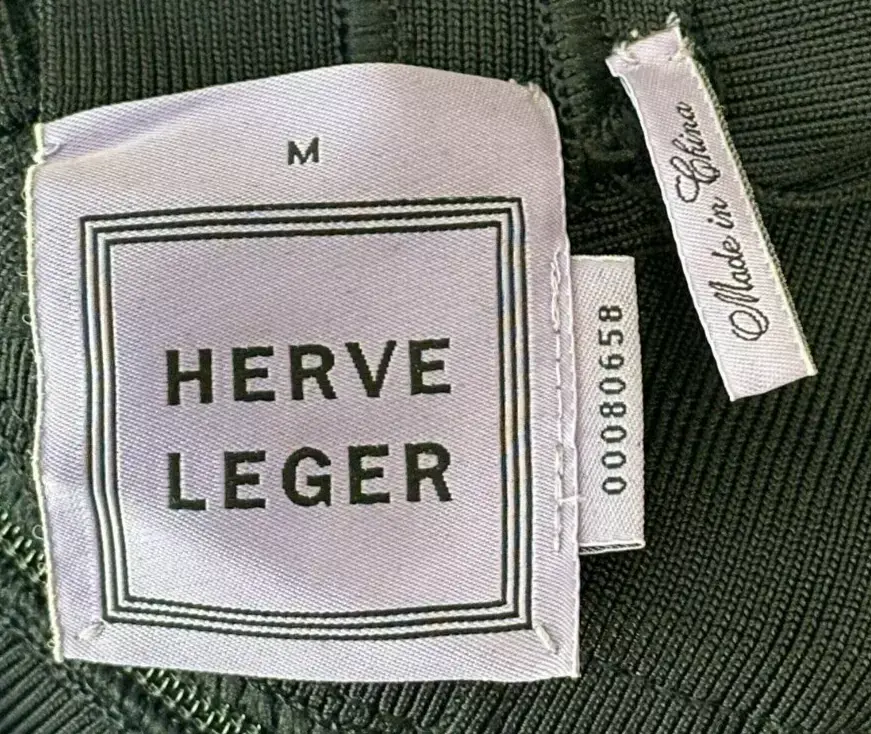 Miniatura: HERVE LEGER Velvet Bandage Bodycon Dress Medium Black One Shoulder Stretch M