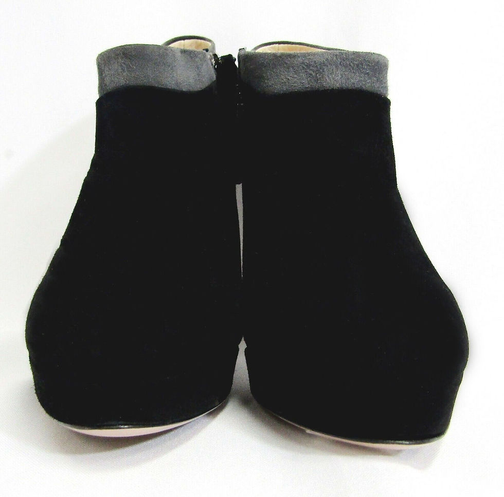 Thumbnail: PRADA Black Suede Grey Trim Platform Ankle Boots 37.5 7.5