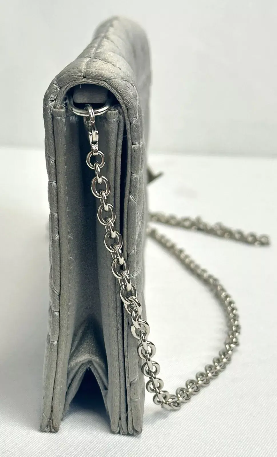 Miniatura: CHRISTIAN DIOR Lady Dior Satin Cannage Pouch Clutch Small Gray Silver Charm