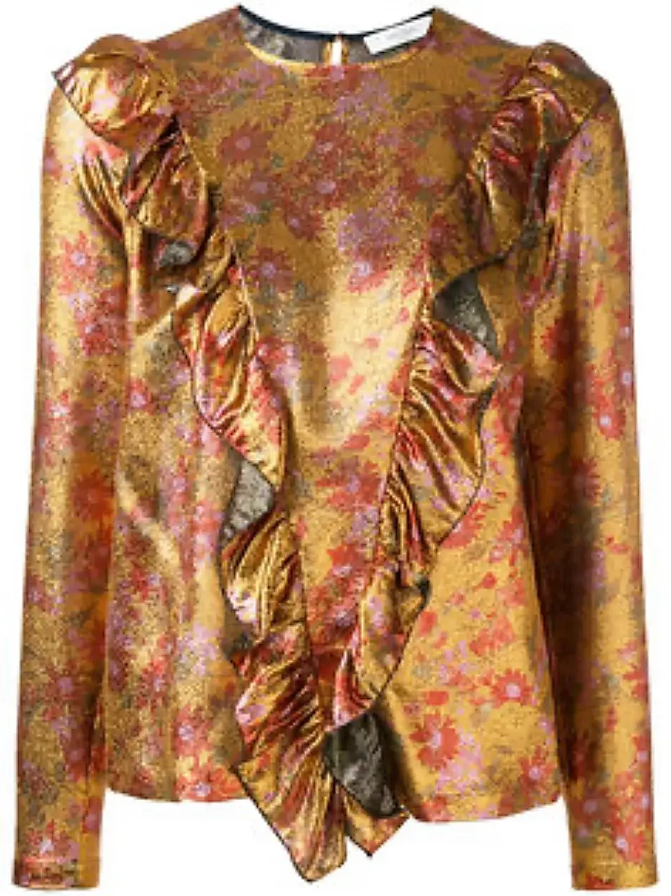 ROSEANNA Metallic Floral Print 40 Golden Ruffle Long Sleeve Blouse US 8 Silk Top