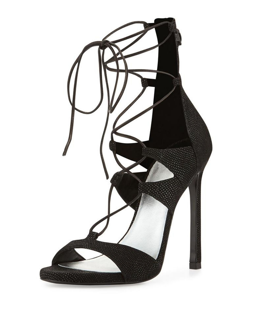 NEW STUART WEITZMAN Black Leg Wrap Lace Up Sandals Heels 7.5 Shoes