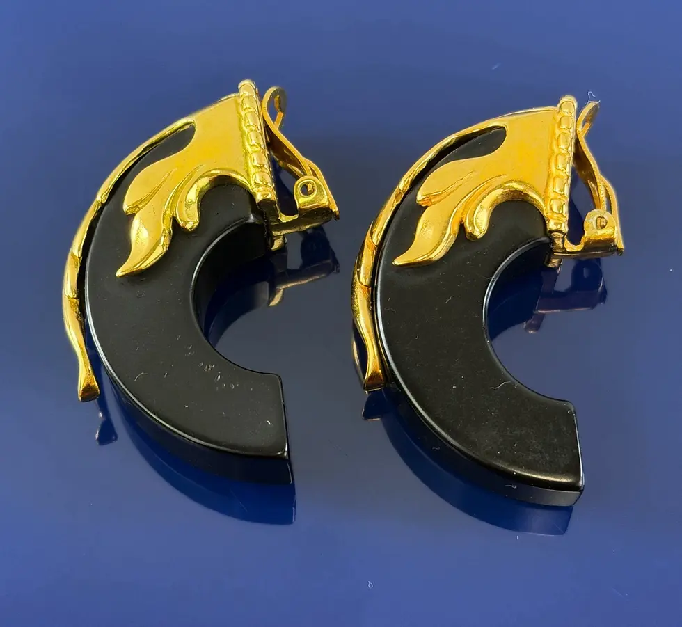 Thumbnail: INNA CYTRINE PARIS Ebony Wood Gold Plated Clip On Earrings Runway