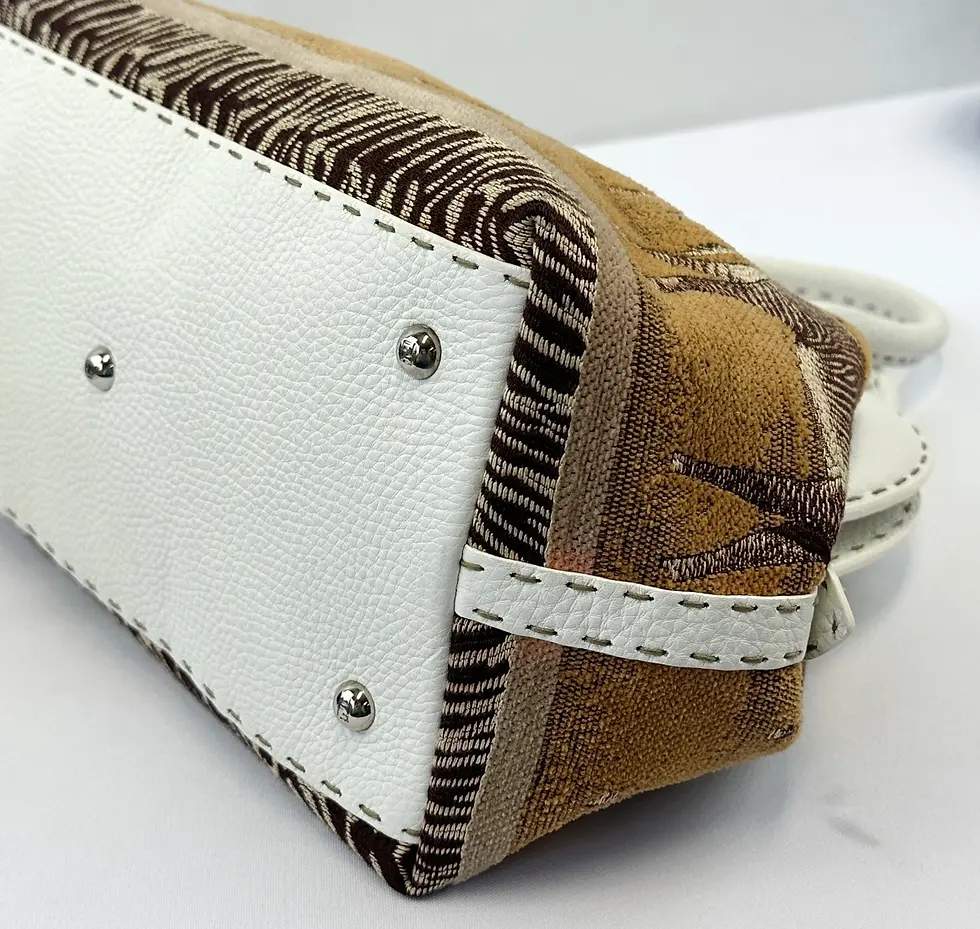 Hình thu nhỏ: FENDI Selleria Zebra Doctor Bag Frame Handbag Medium Beige Canvas Leather