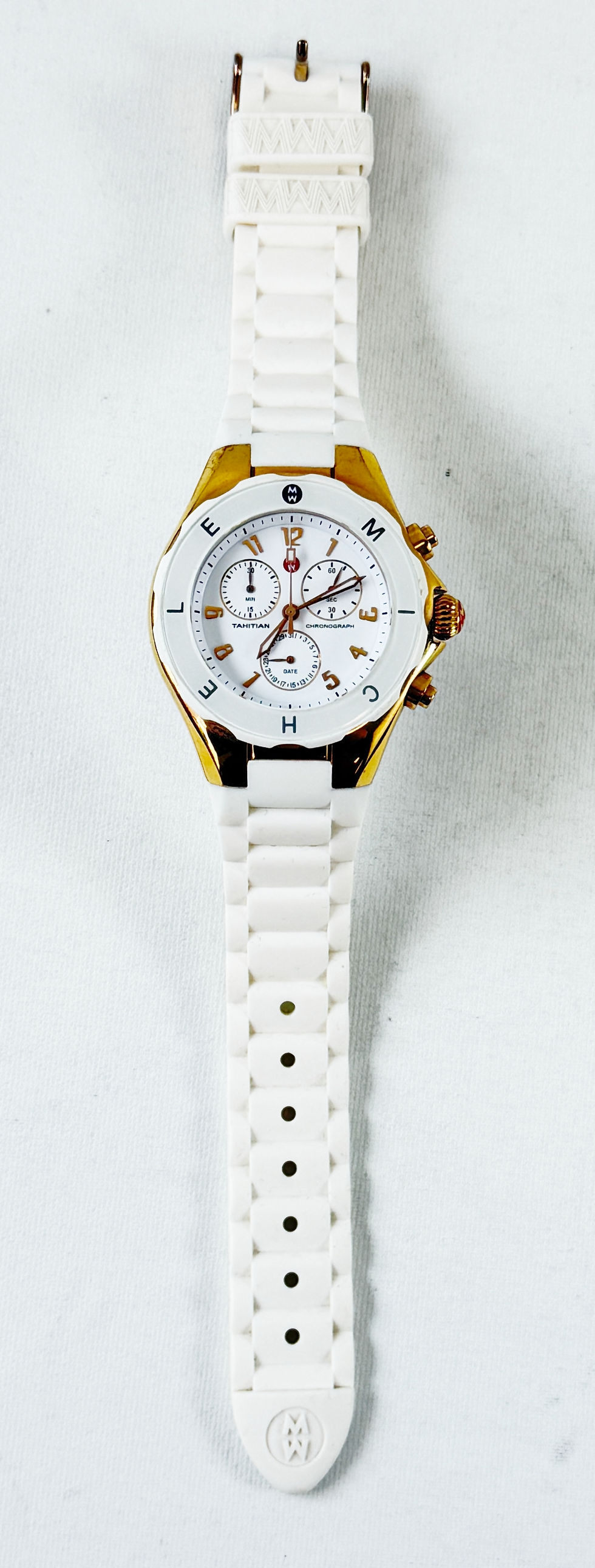 Thumbnail: MICHELE Tahitian Jelly Bean Chronograph Watch White Gold Rubber Band