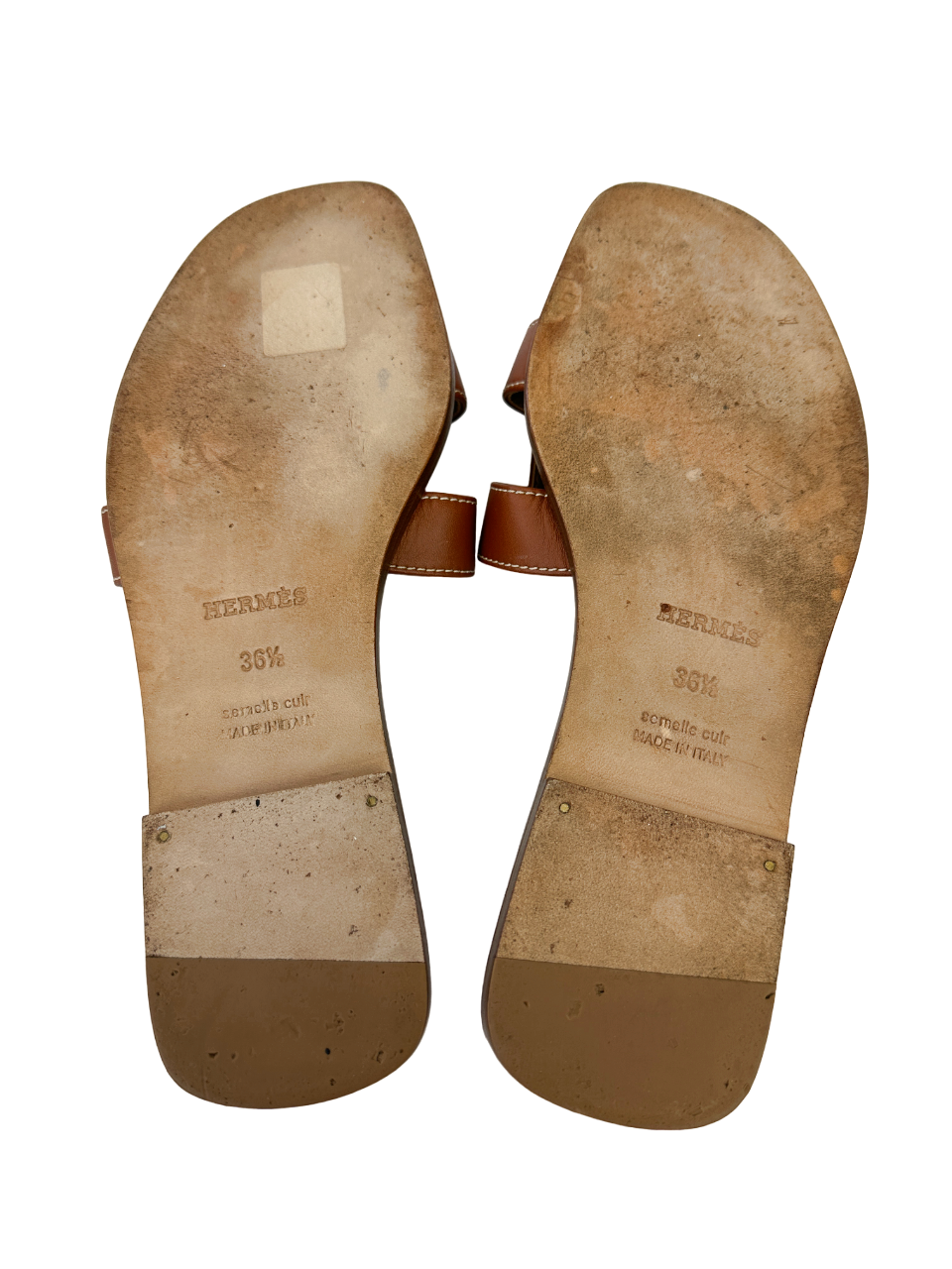 Thumbnail: HERMES Oran Box Calfskin Sandals 36.5 6.5 Brown H Cutout Shoes