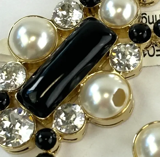 Hình thu nhỏ: ST. JOHN Rhinestone Pearl Dangling Drop Earrings Black 22K Gold Plated Fish Hook