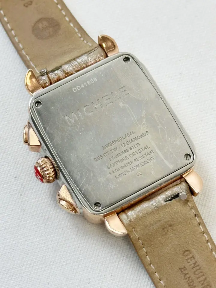 縮圖：MICHELE Deco Stainless Steel Diamond Watch 18 Rose Gold Metallic Alligator Band