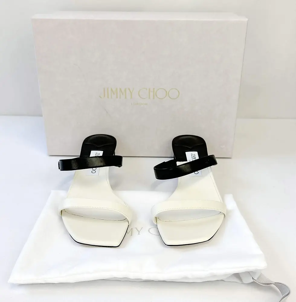 Miniatura: NEW JIMMY CHOO Kyda Nappa Leather Strappy Sandals 38 8 US Black Latte Cream 35mm