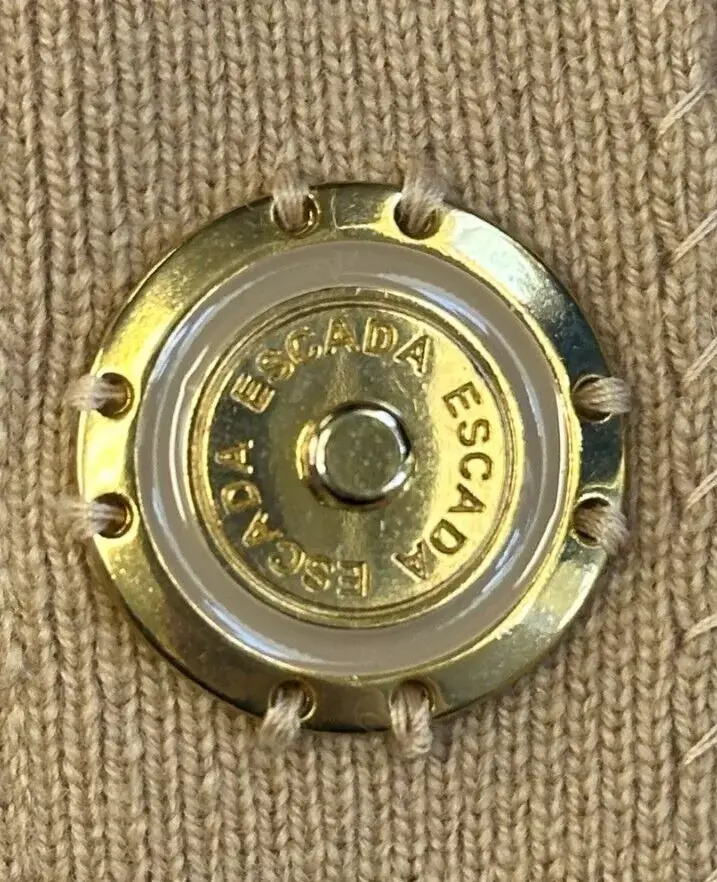 Miniatura: ESCADA Cashmere Knit Lambskin Fur Hem Coat Long Jacket Large Caramel 42 44 L