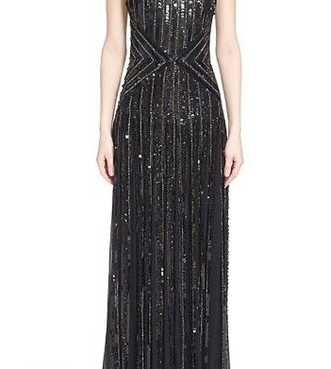 ST. JOHN Couture Silk Georgette Gown Maxi Dress 8 Black Embellished |  Bellissima Boutique