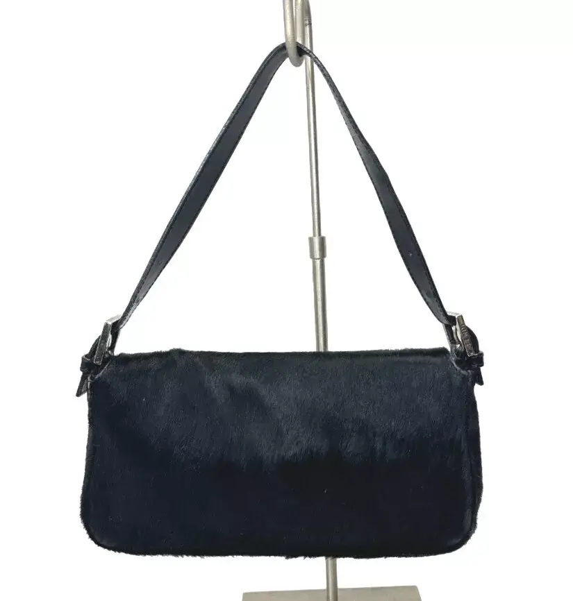 Miniatura: FENDI Pony Hair Leather Baguette Shoulder Bag Small Black Silver Hrdware
