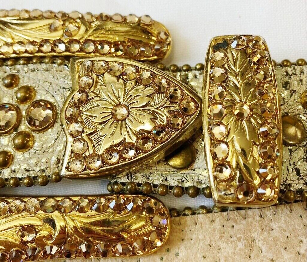 縮圖：B.B. SIMON Womens Fashion Belt Yellow Rhinestone Studded Adjustable 40 X 1.5