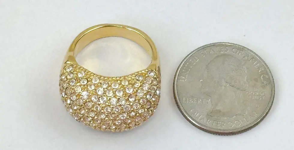 Thumbnail: NWOT ST. JOHN Ring Embellished Swarovski Crystals Signed 22K Gold Pleated 8