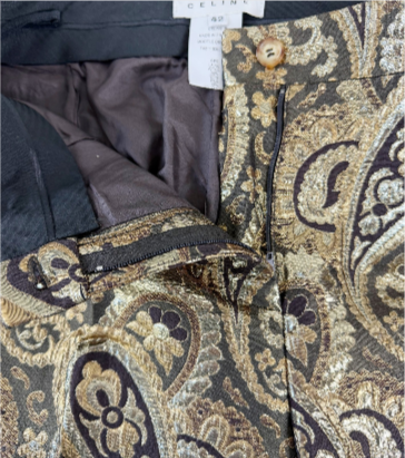 Thumbnail: CELINE Fall 2000 Paisley Pant Brocade Trouser 42 10 Black Gold Vintage RARE
