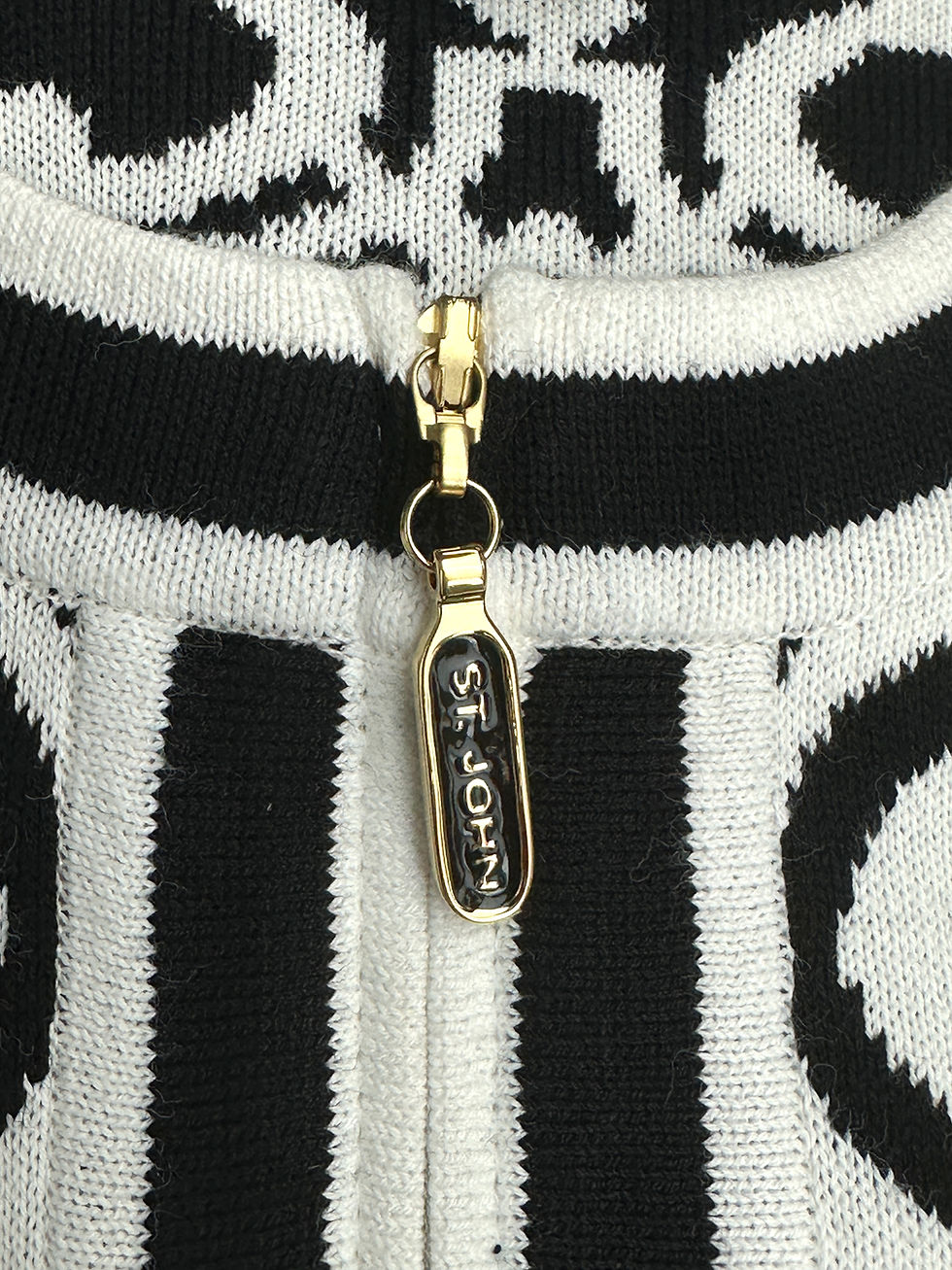 Hình thu nhỏ: ST. JOHN SPORT Black White Geometric Knit Jacket Petite Small Arabian Pattern