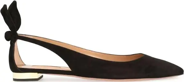 縮圖：AQUAZZURA Bow Tie Ballet Flats 38.5 Black Suede Pointed Toe Side Cutouts NEW