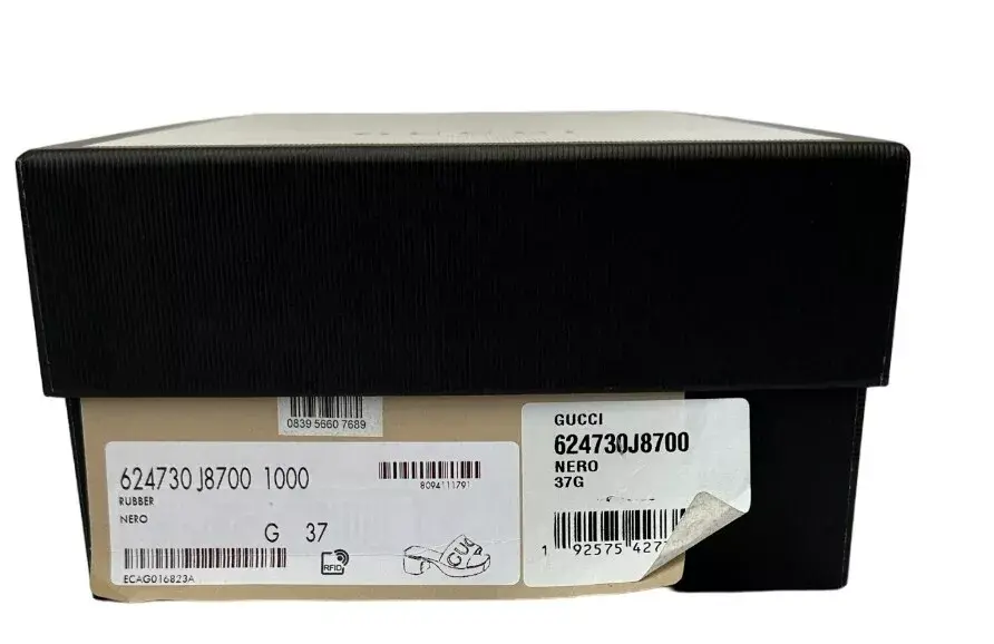 Thumbnail: GUCCI Women's Block Heel Platform Logo Slide Sandals Black Rubber Slip On 37