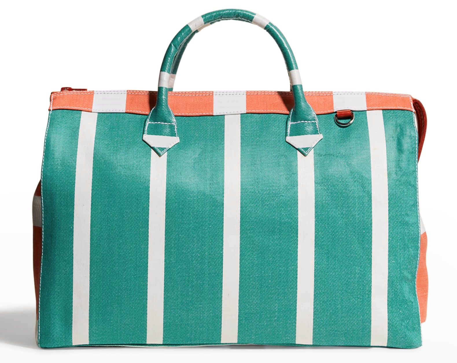 MYBESTYS BY CRISTINA CASTANER Large Mint Orange Striped Weekender Duffel Bag