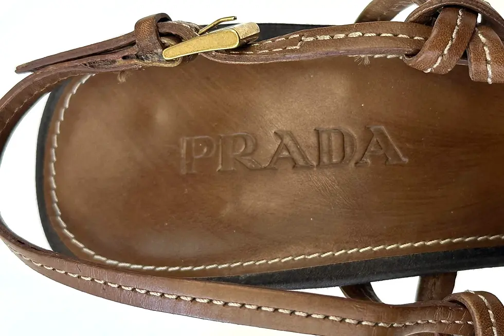 Thumbnail: Vintage PRADA Satin Leather Sling Back Woven Heel Sandals 39 Brown Open Toe 9