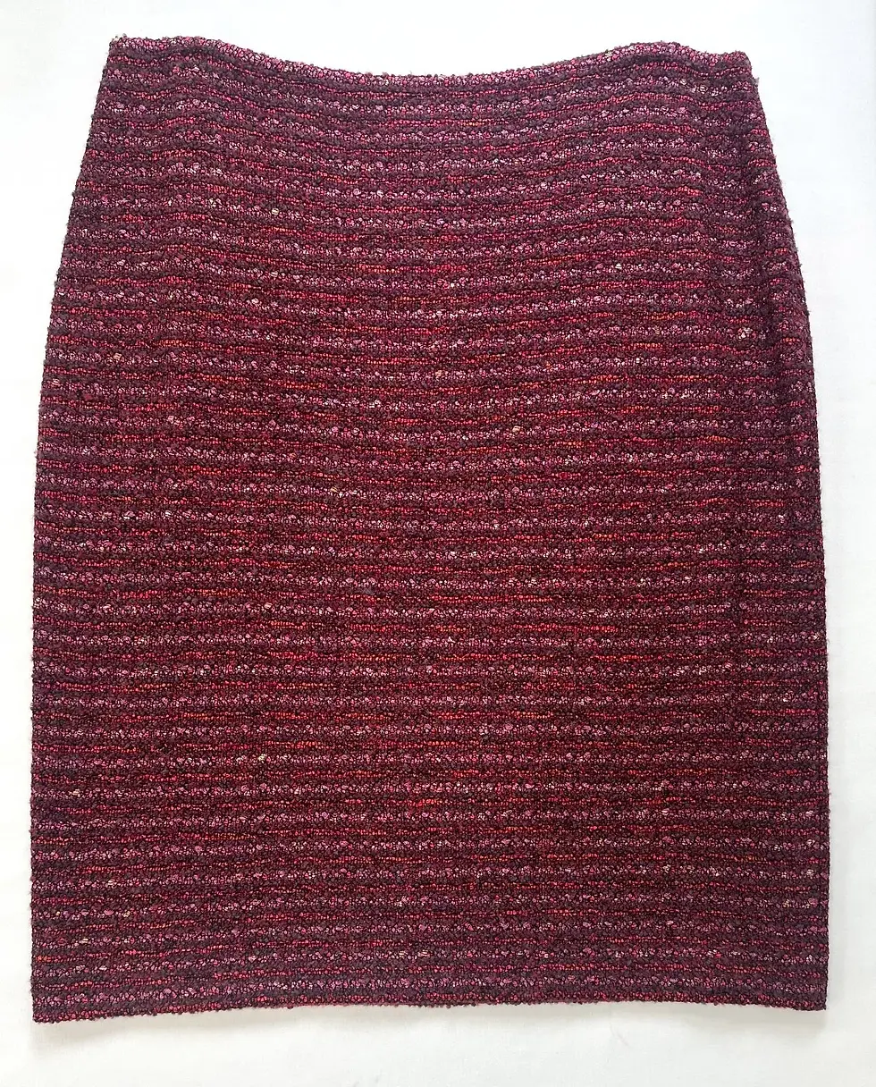 Miniatura: ST. JOHN 2PCS Tweed Knit Jacket Skirt Suit 14 12 Burgundy Fringe Grenadine Multi