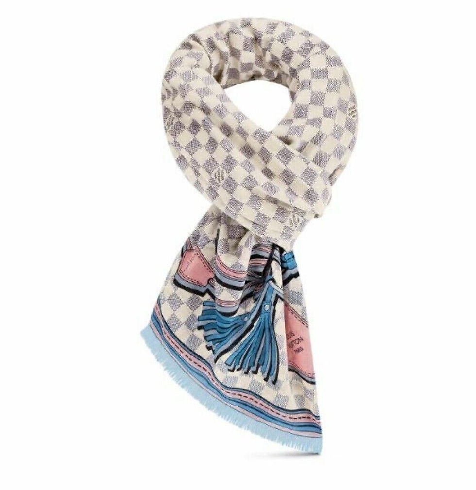 LOUIS VUITTON Damier Azur Straps Stole Wrap Scarf Printed Motif 