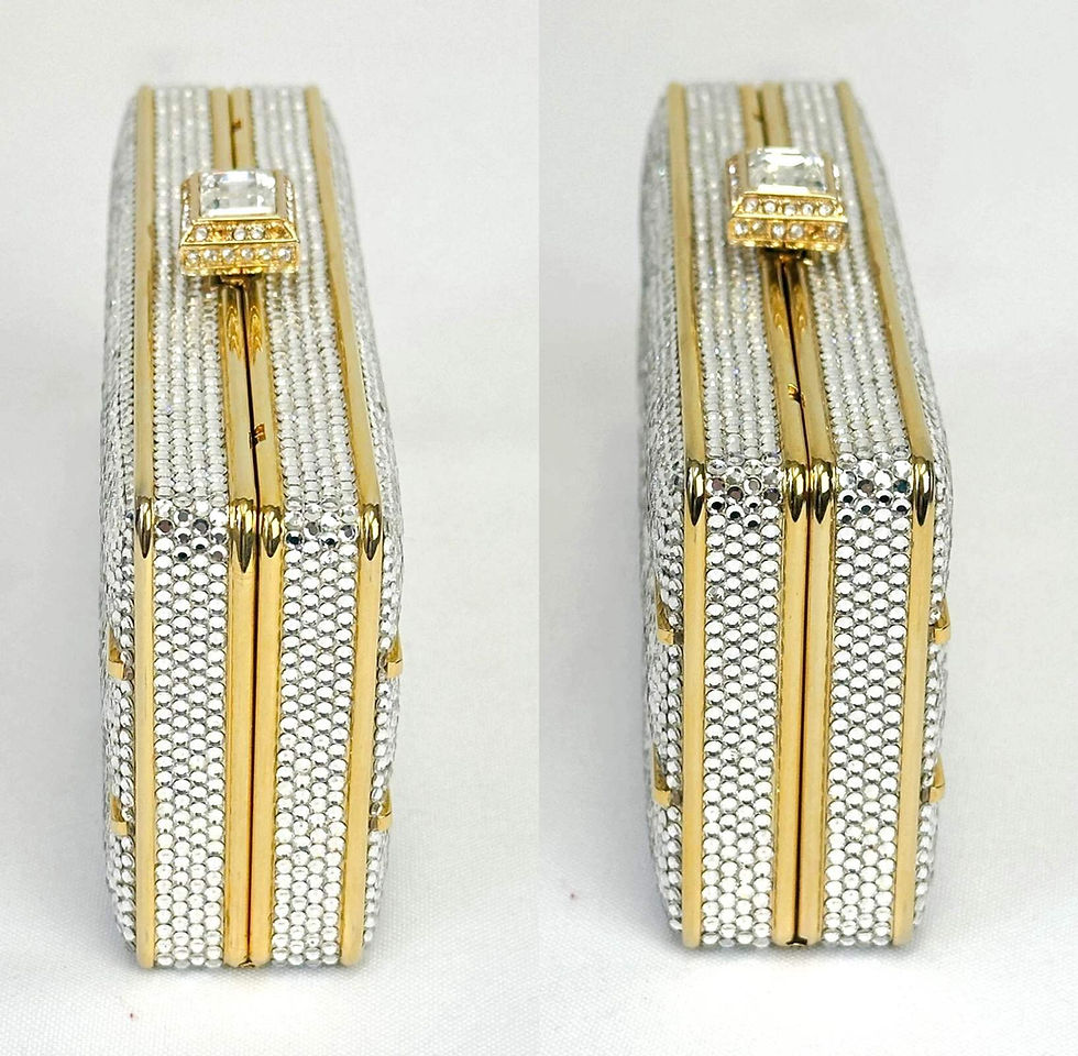 Miniatura: JUDITH LEIBER Swarovski Crystal Minaudiere Clutch Evening Bag White Gold