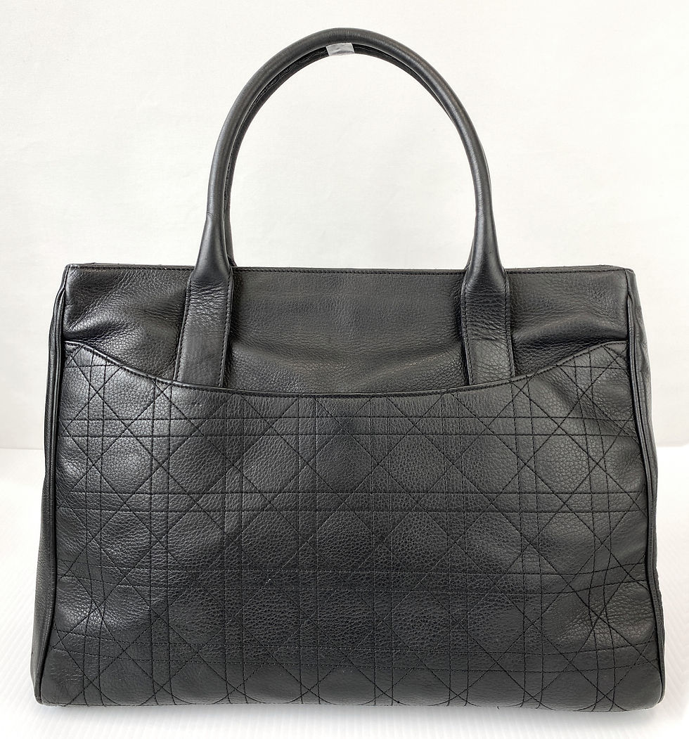 Thumbnail: Vintage CHRISTIAN DIOR Black Leather Cannage Medium Tote Bag Logo Buckle Satchel