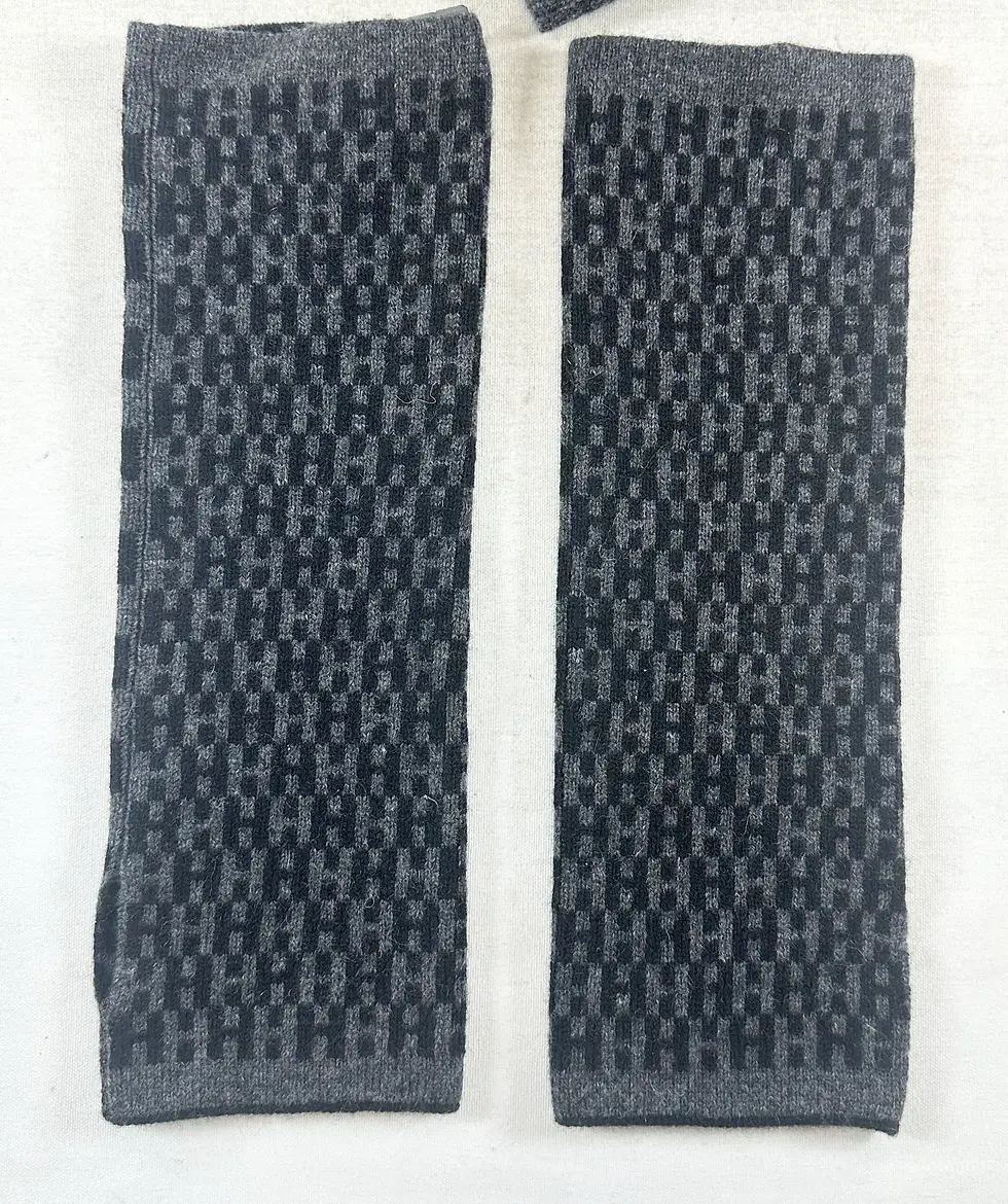 Thumbnail: HERMES 2PCS Gloves Arm Warmers One Size Gray Black H Monogram Cashmere