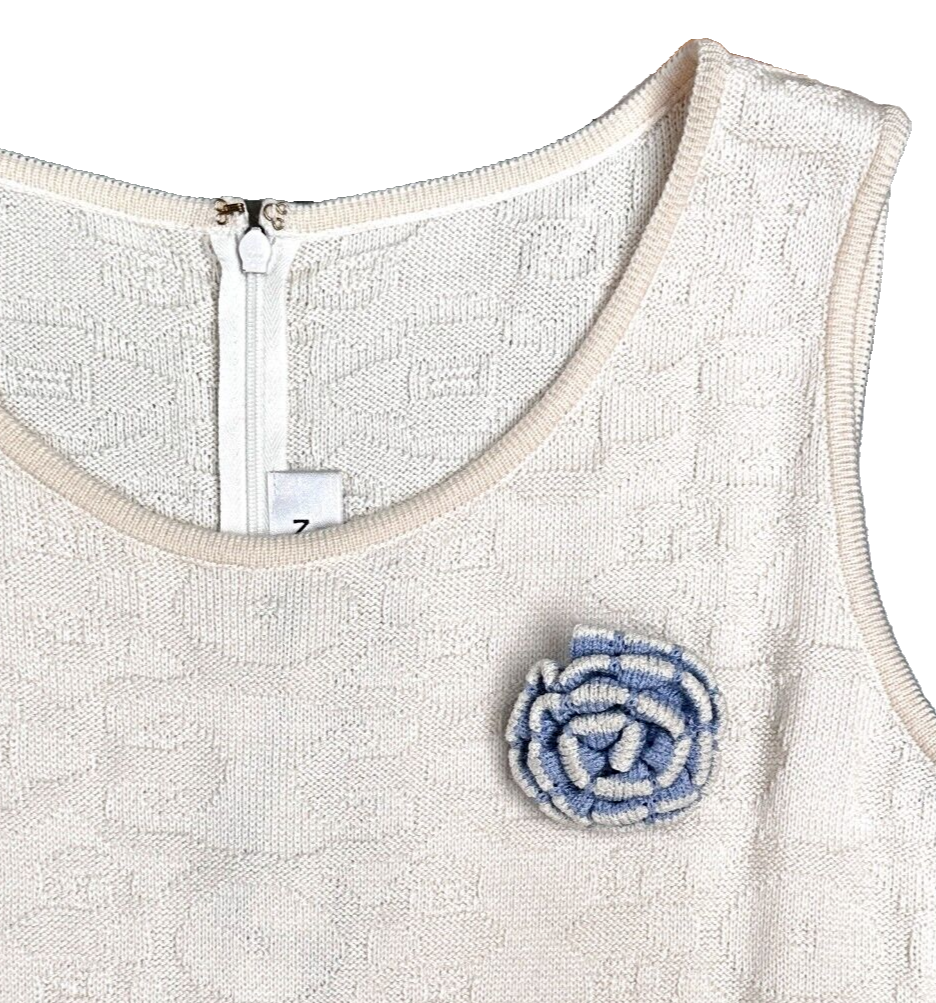 Hình thu nhỏ: NEW Vintage ST. JOHN Santana Knit Flower Pin Brooch Blue White Signed Camellia