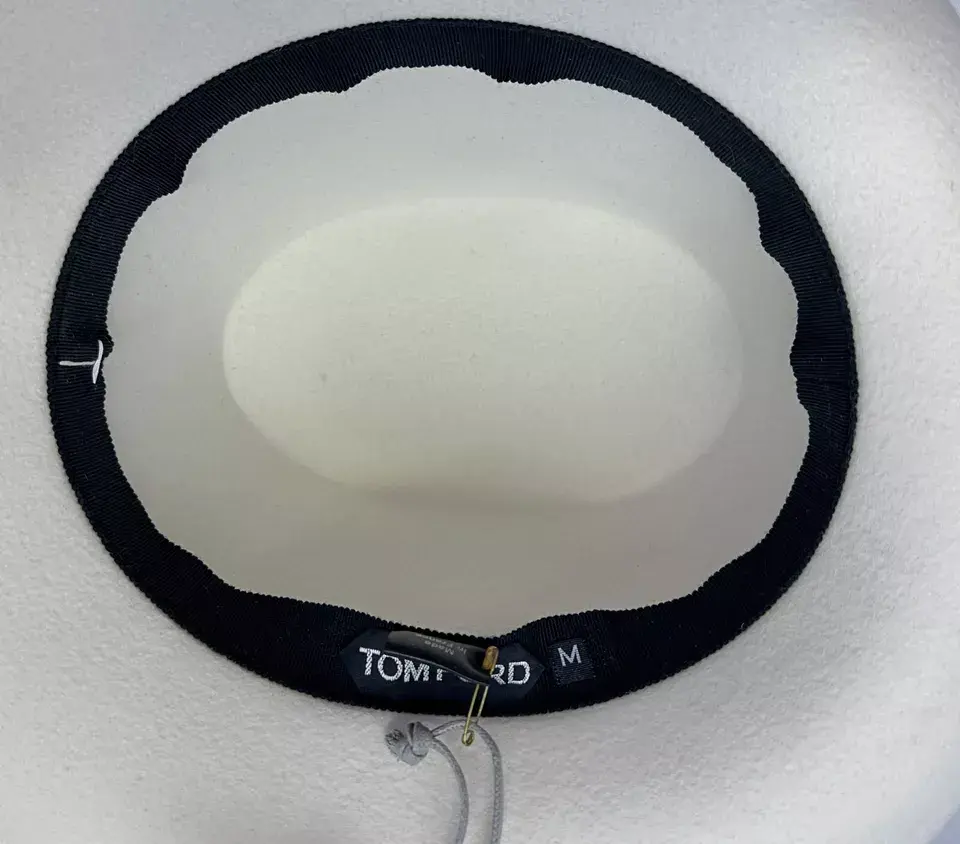 Miniatura: NWT TOM FORD Fur Felt Feather Hat Medium Ivory Velvet Bow Band Wide Brim Fedora