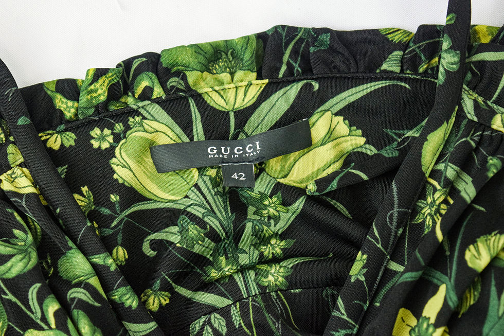 Thumbnail: GUCCI Jersey Maxi Dress 42 6 Black Green Floral Pattern Ruching Bodice