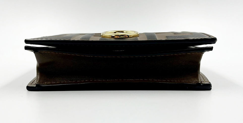 Miniatura: NEW FENDI Small Brown Leather Bifold Wallet Embossed FF Motif Logo Monogram