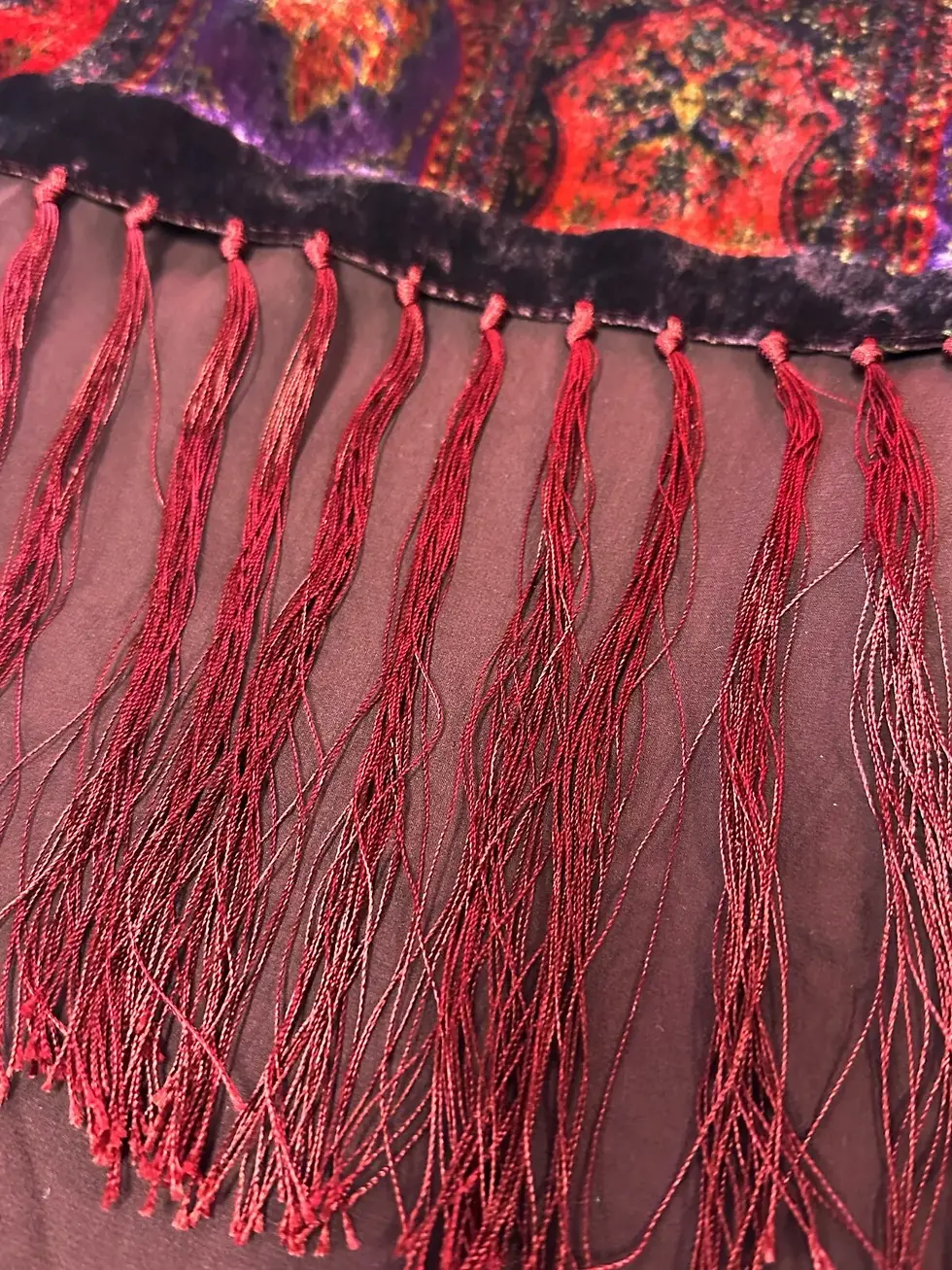 Hình thu nhỏ: RALPH LAUREN Purple Label Velvet Rectangular Scarf Burgundy Paisley Velvet Multi