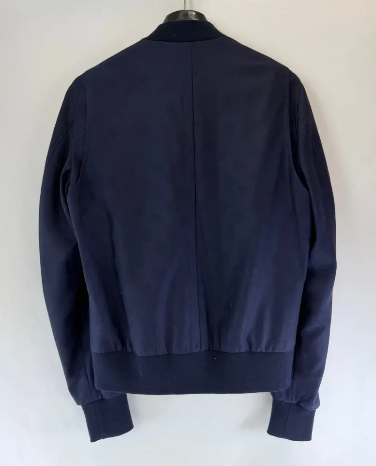 Thumbnail: NWOT ALEXANDER MCQUEEN Wool Jacquard Bomber Jacket 46 Navy Blue Skull Pattern