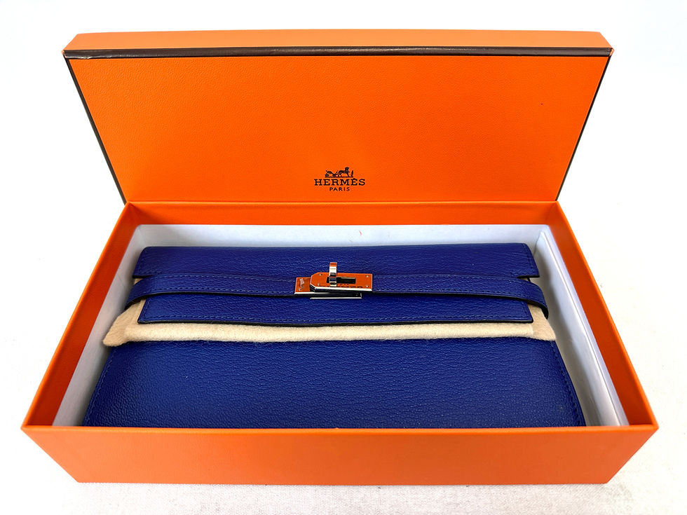 Thumbnail: HERMES Electric Blue Chevre Mysore Kelly Longue Wallet Palladium Hardware