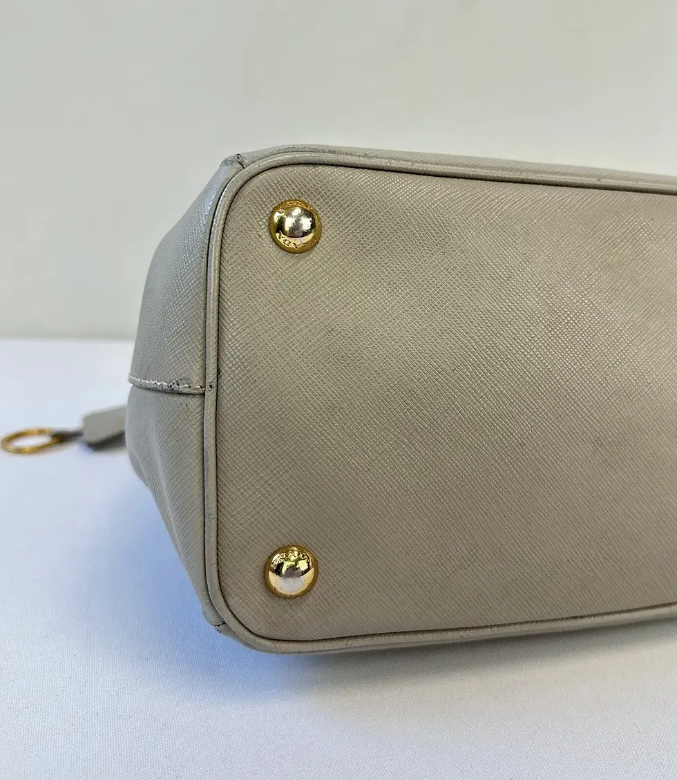 縮圖：PRADA Galleria Saffiano Lux Leather Double Zip Tote Medium Grey Gold Hardware