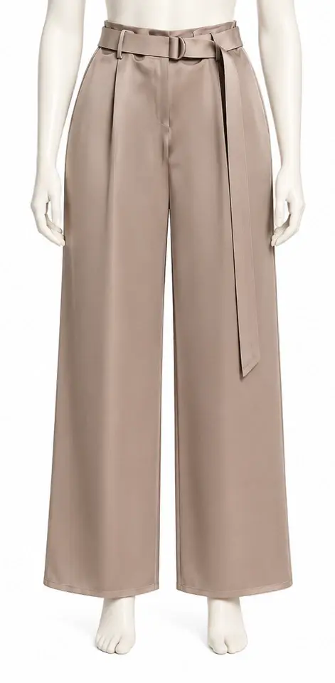 Thumbnail: NWOT LAPOINTE Silk Long Wide Leg Pant Dark Tan Fabric Belt 10 High Rise Waist