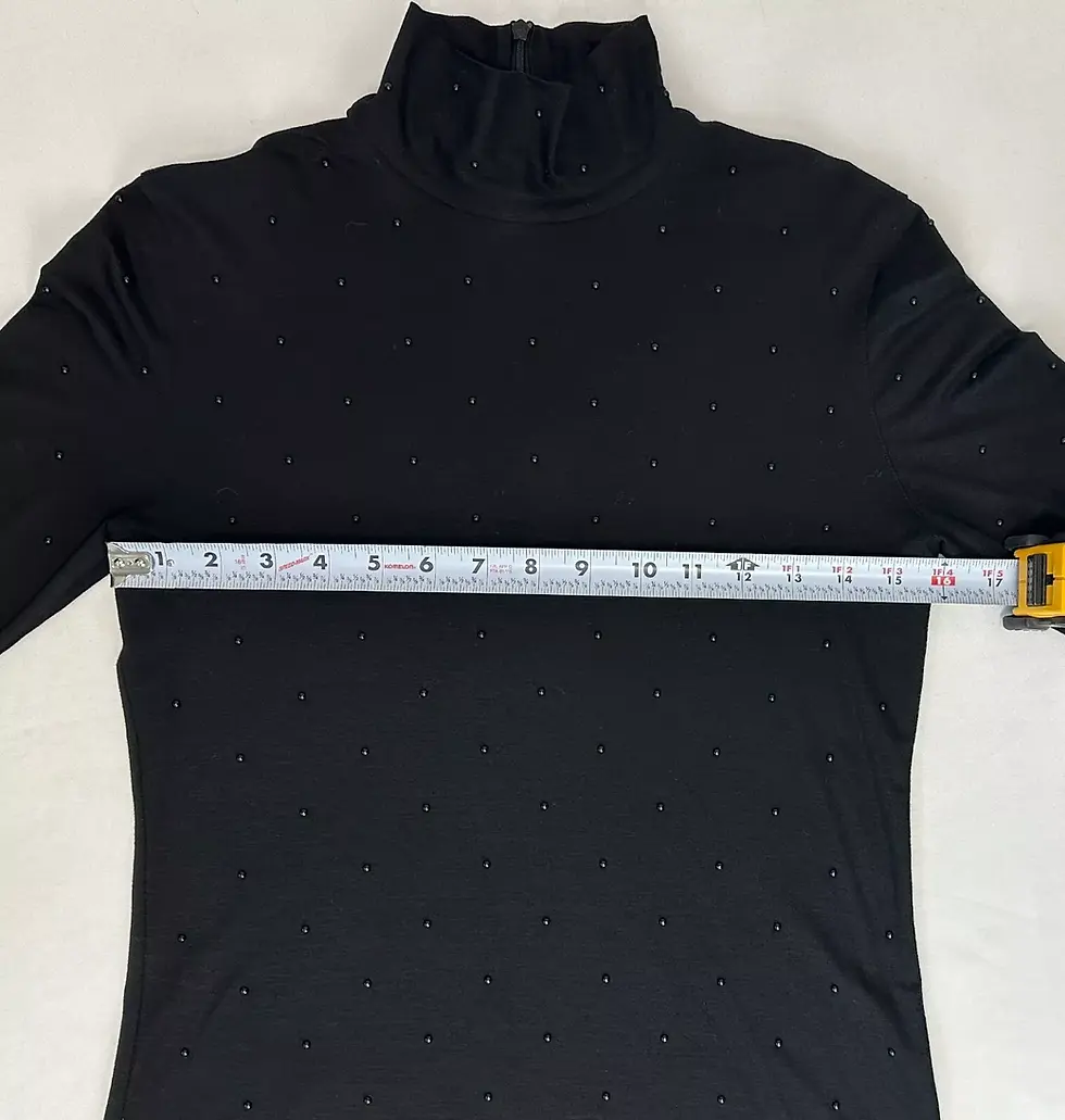 Thumbnail: AKRIS PUNTO Pullover Sweater Turtleneck  6 Black Beaded Long Sleeve Top