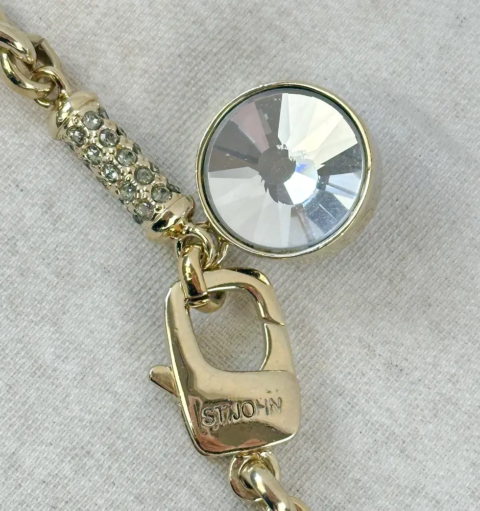 縮圖：ST. JOHN KNITS Vintage Gold 22K GP SJ Logo Chain Belt Charms Adjustable NEW