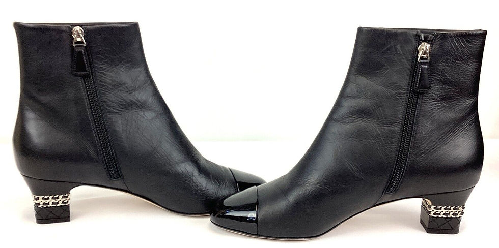 Hình thu nhỏ: CHANEL Leather Ankle Boots 40 Black Interlocking CC Logo Chain-Links Booties 9