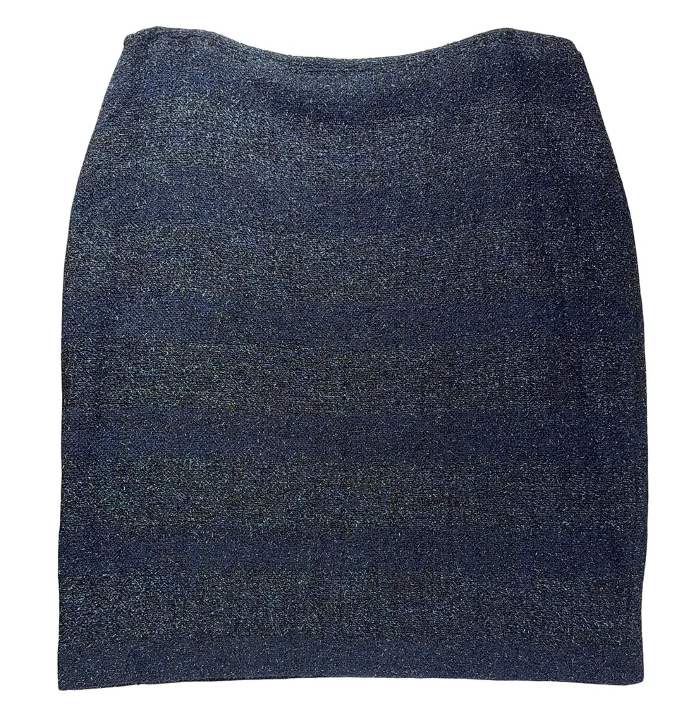 Hình thu nhỏ: ST. JOHN Couture Caviar Knit 2PCS Jacket Skirt Suit 14 Black Navy Striped