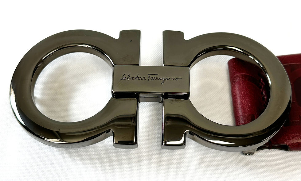Miniatura: NEW SALVATORE FERRAGAMO Ruby Red Gamma Stamped Leather Double Gancini Belt 36 90