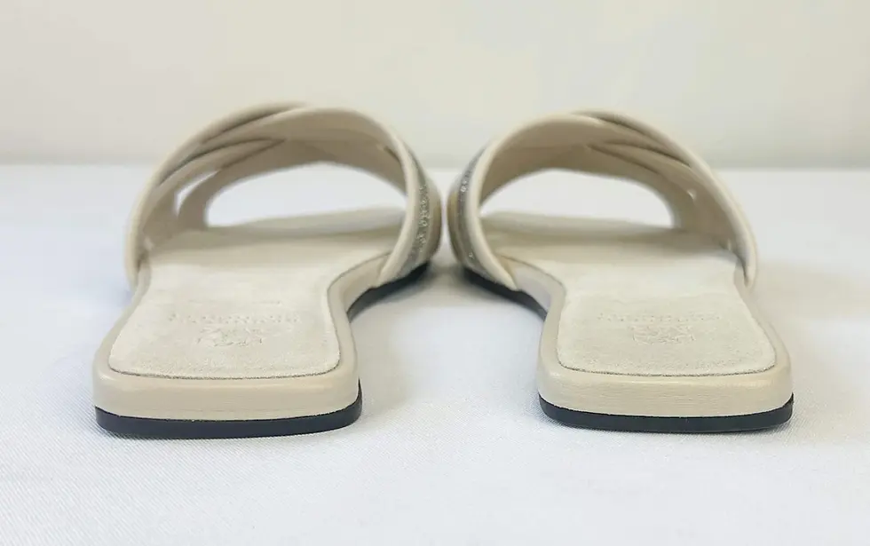Hình thu nhỏ: NEW BRUNELLO CUCINELLI Monili Embellished Chain Leather Sandals 37.5 White Mules