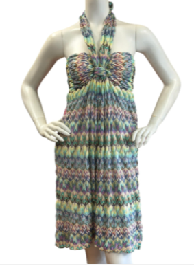 Miniatura: MISSONI Knit Halter Short Dress 42 6 US Multicolor Pattern Bubble Hem
