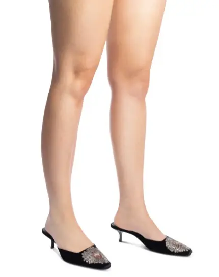 Thumbnail: LARROUDE X Markarian Kitten Heel Slip On Mule 8 Black Velvet Embroidery Sequin